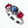 Three Stone Ring-1 Carat Sapphire Ruby Ring in 14k Gold