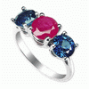 Three Stone Ring-2 Carat  Ruby Sapphire Ring in 14k Gold