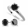 1.0 ct. twt Black Diamond ring and Stud Earrings in 14K Gold
