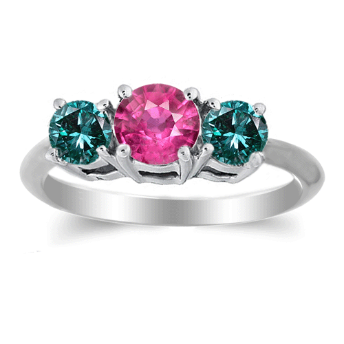 1 Ct. Twt. Pink Sapphire Diamond Ring in 14K White Gold
