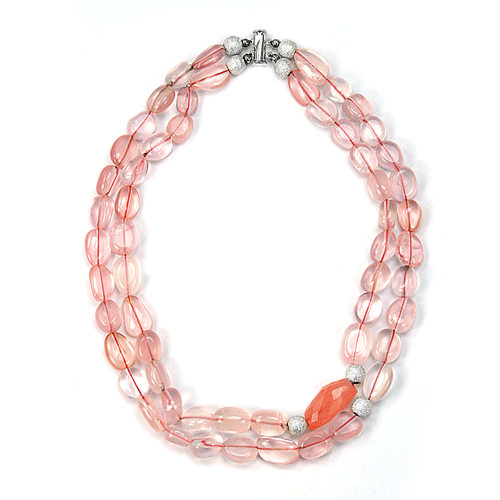 Rose Quartz Beaded Sterling Silver 20 Inch Necklace