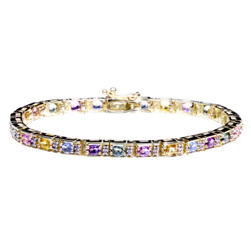 6 Carat Multi Color Sapphire Yellow Gold Bracelet