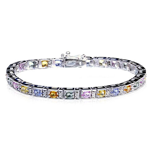 6 Carat Multi Color Sapphire White Gold Bracelet
