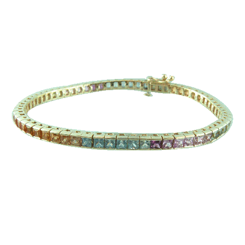 8.50 Carat Multicolor Sapphire Bracelet in 14k White Gold
