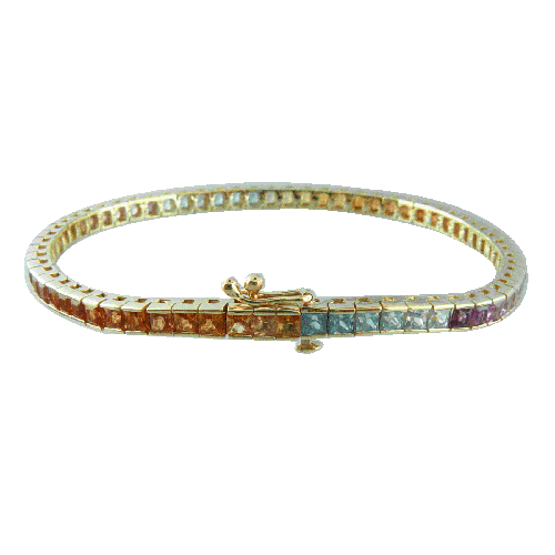 8.50 Carat Multicolor Sapphire Bracelet in 14k Yellow Gold