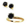 1.0 ct. twt Black Diamond ring and Stud Earrings in 14K Gold