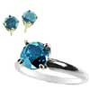 0.50 ct. Blue Diamond Ring and Earrings in 14k Gold