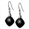 Black Onyx Cushion Checker Board Cut Briolette Silver Earrings