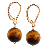 Tiger Eye Faceted Round Sterling Silver Earrings