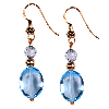 English Blue Topaz Faceted Round and Oval Sterling Earrings