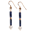 Lapis & Cultured Pearl Double Decker Tube Sterling Earrings