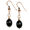 Black Onyx & Cultured Pearl Oval Drop Sterling Silver Earrings