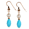 Turquoise & Cultured Pearl Faceted Drops Sterling Earrings