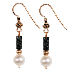 Black Onyx & Cultured Pearl Carving Tube Sterling Earrings
