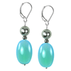 Chalcedony-Cultured Pearl Oval/Round Earrings in Sterling Silver
