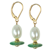 Cultured Pearl-Chrysoprase Oval/Button Earrings in Silver