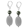 Chalcedony-Cultured Pearl Oval Carving/Round Earrings in Silver