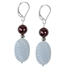 Chalcedony-Cultured Pearl Oval Carving/Round Earrings in Silver