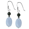 Chalcedony-Cultured Pearl Oval Carving/Round Earrings in Silver