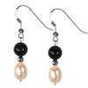 Oval/Round Cultured Pearl-Black Onyx Earrings in Sterling Silver