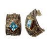 Swiss Blue Topaz Gold and Silver Earrings