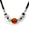 12 mm Golden Amber Designer Sterling Silver Necklace