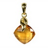 Golden Citrine Cushion Checker Board Cut Briolette Silver Pendan