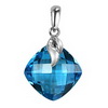 English Topaz Cushion Checker Board Briolette Silver Pendant