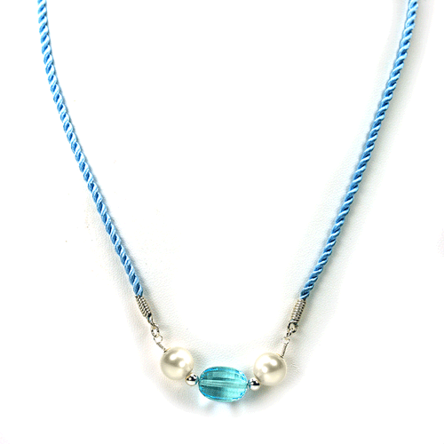 10 mm Cultured Pearl/ Blue Topaz Designer Sterling Necklace