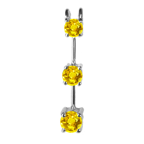 1 Ct. Twt. Three Stone Yellow Sapphire Pendant 14k White Gold
