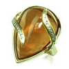 24.2 Carats Golden Citrine Diamond Ring in 10k Yellow Gold