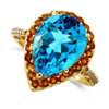 11.71 ct. Blue Topaz Citrine Diamond Ring in 10k Yellow Gold