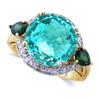 6.64 ct. Blue Topaz Tourmaline Diamond Ring in 10k Yellow Gold