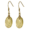 Oval Carving Green Gold Quartz Earrings in Sterling Silver