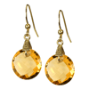 Round Checker Board Cut Briolette Citrine Earrings in Silver