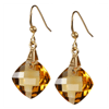 Cushion Checker Board Cut Briolette Citrine Earrings in Silver