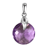 Round Checker Board Cut Briolette Amethyst Pendant in Silver