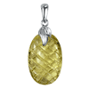 Oval Carving Green Gold Quartz Pendant in Sterling Silver