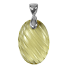 Oval Carving Green Gold Quartz Pendant in Sterling Silver