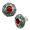 Round Garnet Earrings in base metal