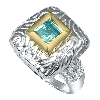 Square Aquamarine Ring in Gold-Silver Square Aquamarine Ring in Gold-Silver