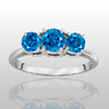 Three Stone Ring- 1 Carat Blue Diamond Ring in 14K Gold