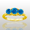 Three Stone Ring- 2 Carat Blue Diamond Ring in 14K Gold