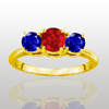 Three Stone Ring-1 Carat  Ruby Sapphire Ring in 14k Gold