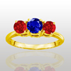 Three Stone Ring-2 Carat Sapphire Ruby Ring in 14k Gold